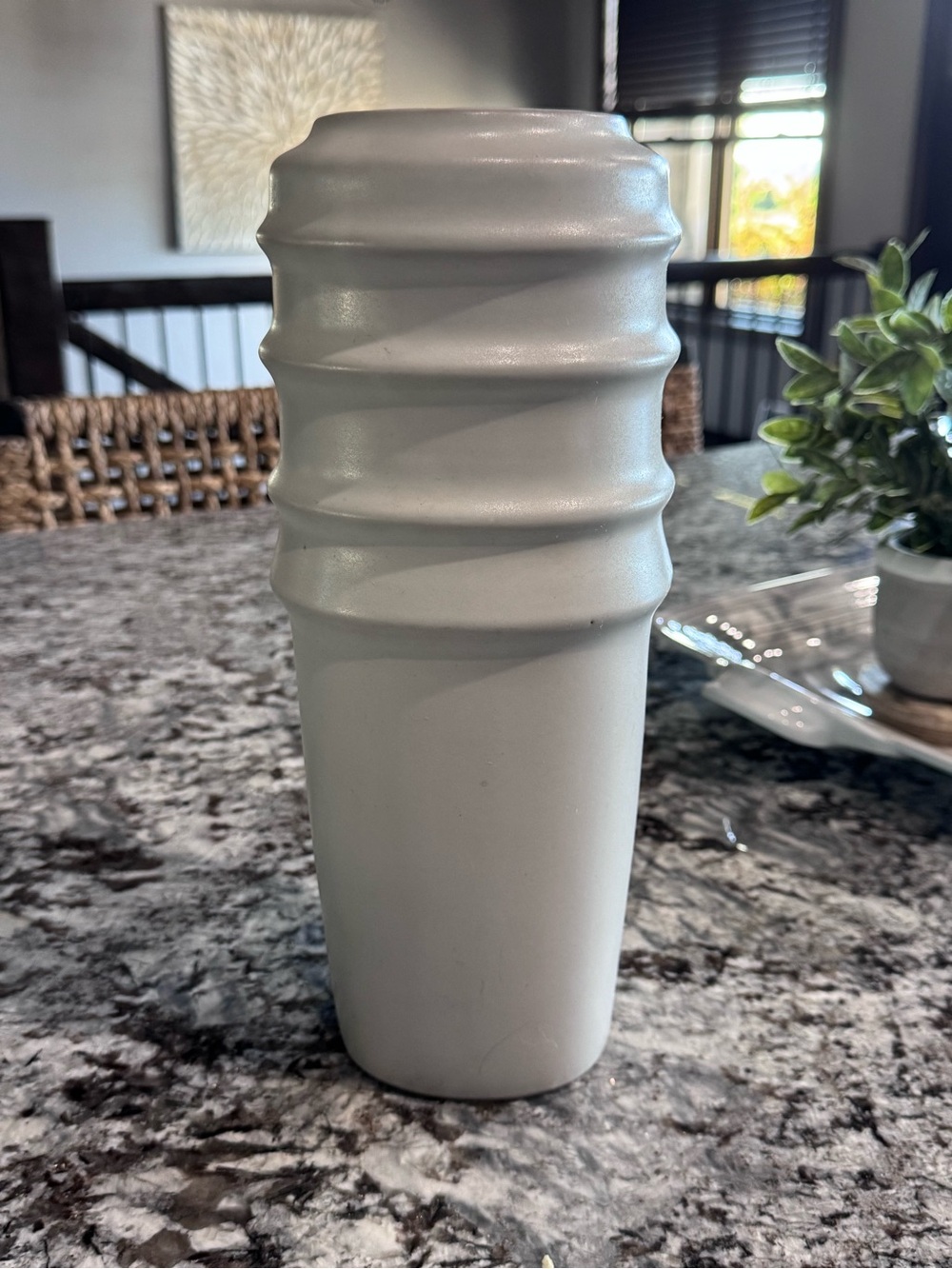 Vintage Made in Japan White Ceramic Vase 12” Sculptural Ribbed Modern MCM Decor